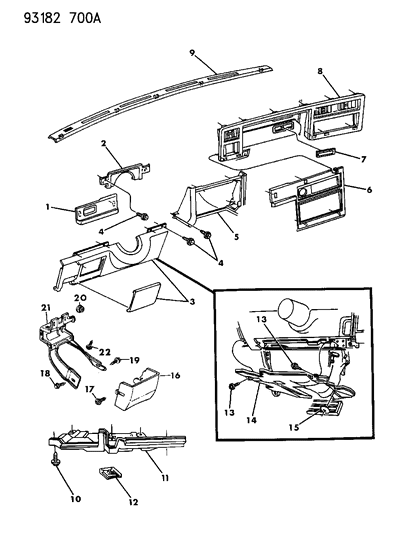 1993 Chrysler LeBaron Sedan Instrument Panel Bezels & Silencers Diagram