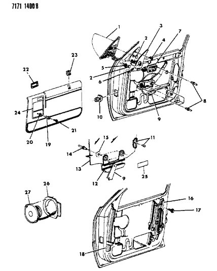 1987 Dodge Shadow Door, Front Glass & Regulator Diagram