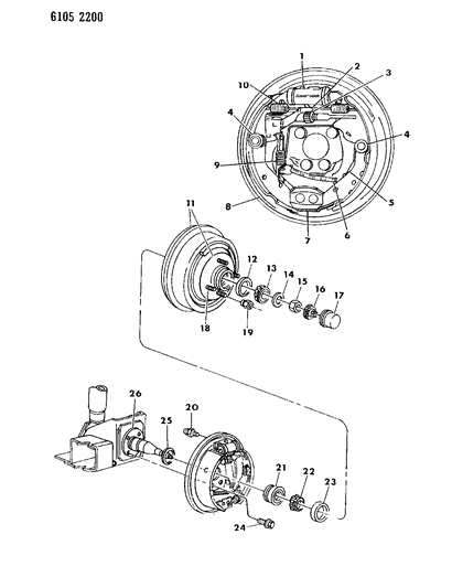 1986 Chrysler LeBaron Base Brakes, Rear And Wheel Bearings Diagram