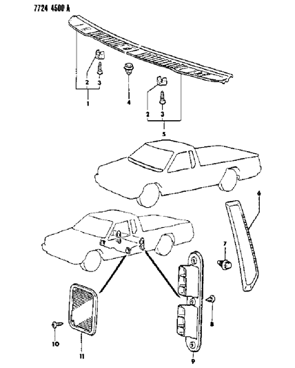 1988 Dodge Ram 50 Rear Duct & Garnish Air Outlet Diagram