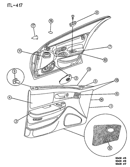 1996 Chrysler New Yorker Door Panel - Front Diagram