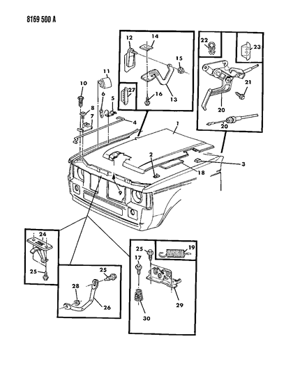 1988 Dodge Omni Hood & Hood Release Diagram