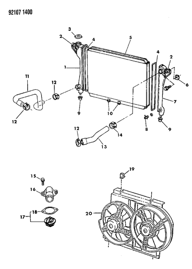 1992 Chrysler Imperial Radiator & Related Parts Diagram 1