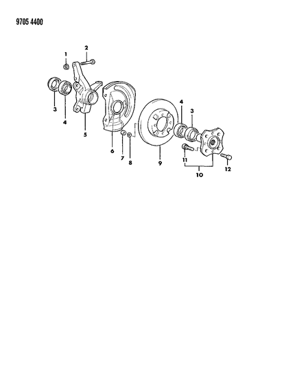 1989 Dodge Colt Brake, Disc And Bearings, Front Diagram