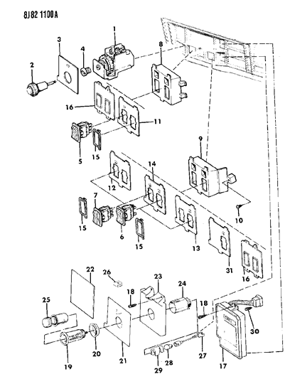 1987 Jeep Wagoneer Instrument Panel Switches & Cigar Lighter Diagram