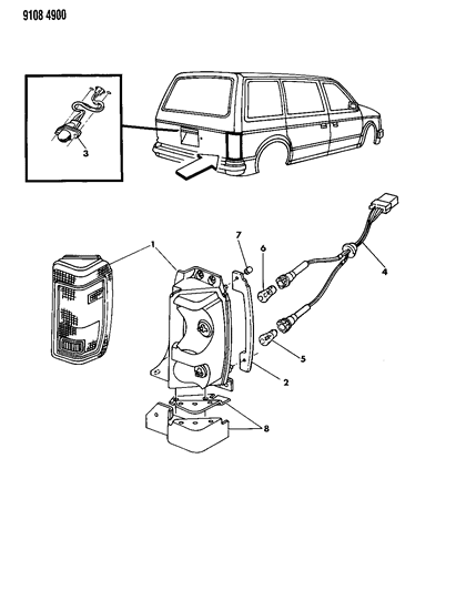 1989 Dodge Caravan Lamps & Wiring - Rear Diagram