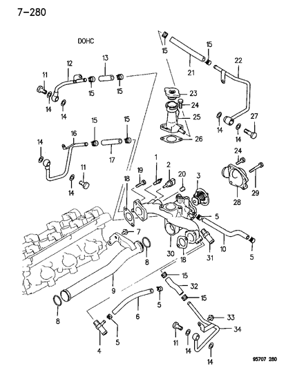 1995 Dodge Stealth Tube-Water Outlet Hose Diagram for MD154023