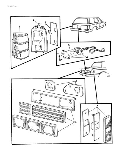 1984 Dodge 600 Lamps & Wiring - Rear Diagram