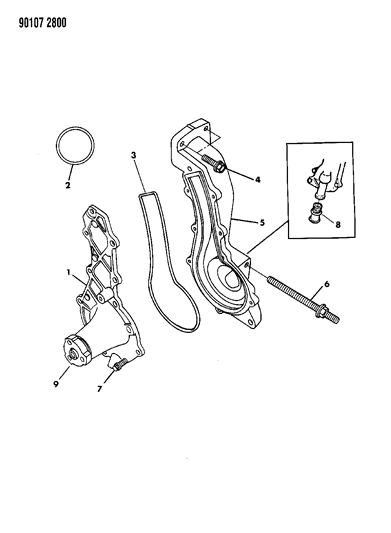 1990 Chrysler LeBaron Water Pump & Related Parts Diagram 1