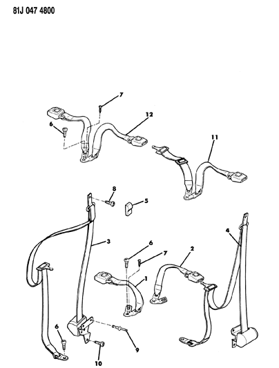 1986 Jeep Cherokee Seat Belts, Rear Diagram 1