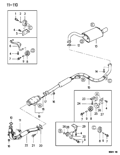 1996 Chrysler Sebring Exhaust Pipe & Muffler Diagram 3