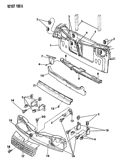 1992 Dodge Shadow Grille & Related Parts Diagram