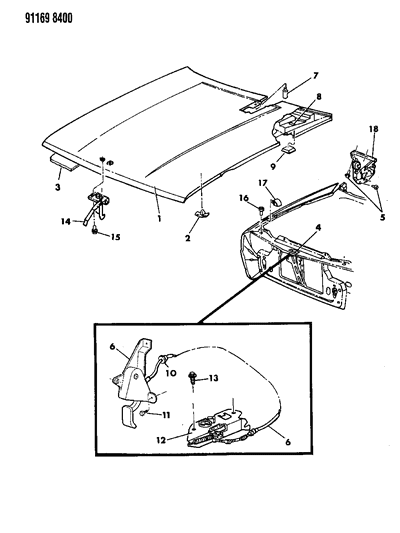 1991 Dodge Daytona Hood & Hood Release Diagram