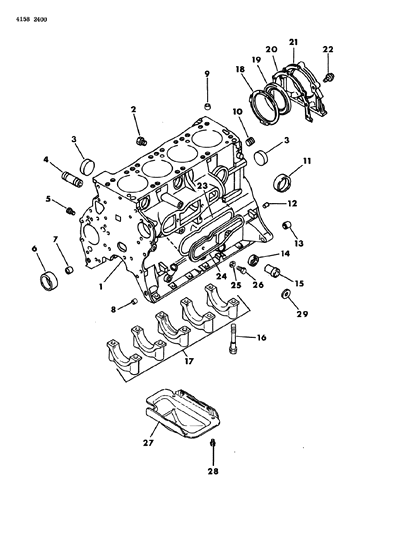 1984 Dodge Aries Cylinder Block & Related Parts Diagram
