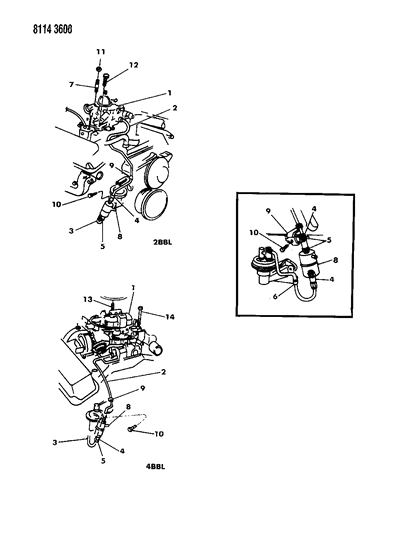 1988 Dodge Shadow Carburetor Fuel Filter & Related Parts Diagram