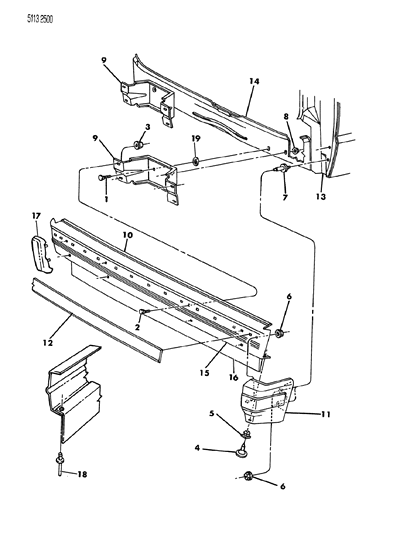 1985 Dodge Caravan Bumper, Rear Diagram