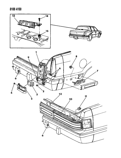 1988 Dodge Dynasty Lamps & Wiring - Rear Diagram