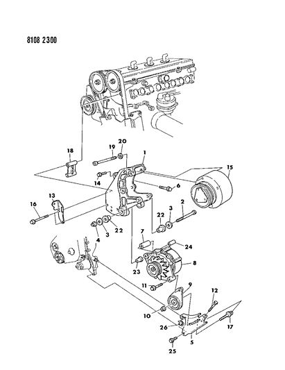 1988 Chrysler LeBaron GTS Alternator & Mounting Diagram 2