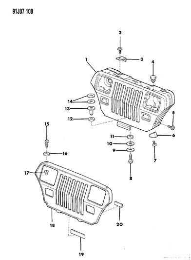1992 Jeep Wrangler Grille & Related Parts Diagram