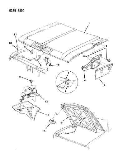 1986 Dodge D150 Hood & Hood Release Diagram