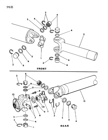 1985 Dodge Aries Propeller Shaft & Universal Joint Diagram