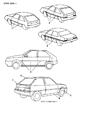1986 Dodge Colt Mouldings - Exterior View Diagram 1