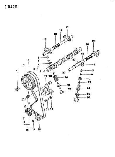 1991 Dodge Ram 50 Camshaft & Valves Diagram 1