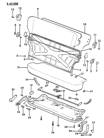 1990 Jeep Wagoneer Frame & Pad Rear Seat Diagram