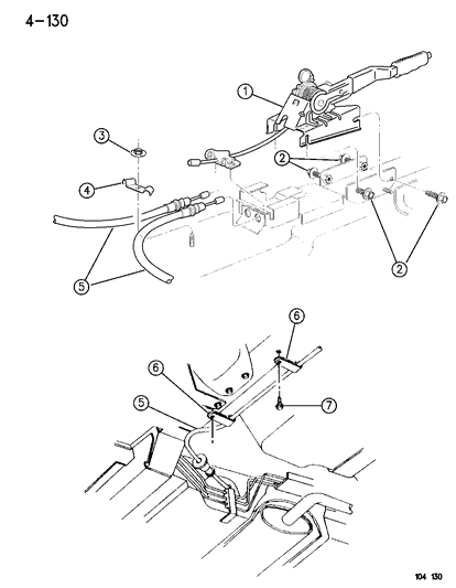 1996 Chrysler Sebring Convertible Lever & Cables, Parking Brake Diagram