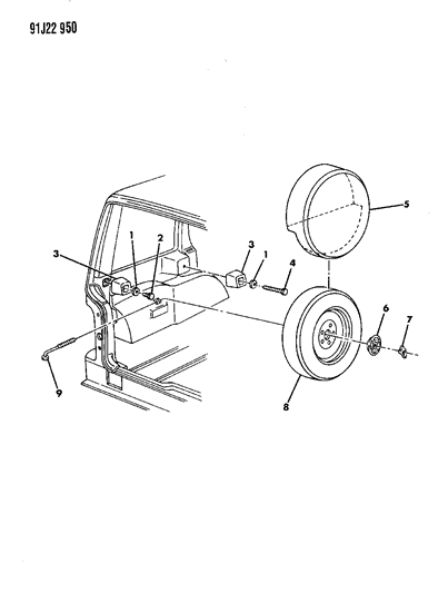 1993 Jeep Grand Wagoneer Spare Wheel, Inside Mounting Diagram