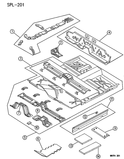 1996 Dodge Neon Floor Pan, Front Diagram