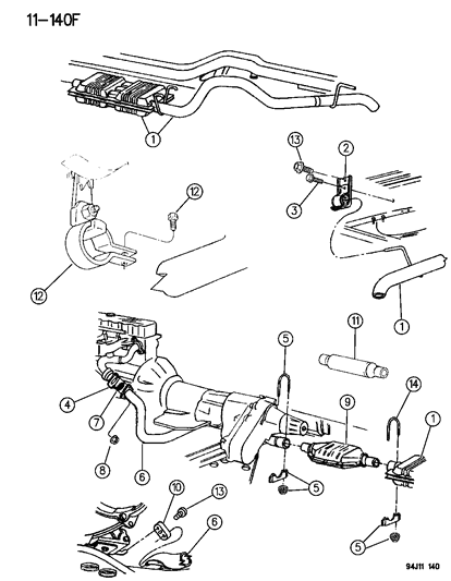 1995 Jeep Grand Cherokee Catalytic Converter With Pipes Diagram for E0015774