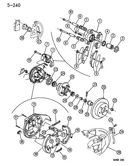 1995 Dodge Spirit Brakes, Rear Disc Diagram