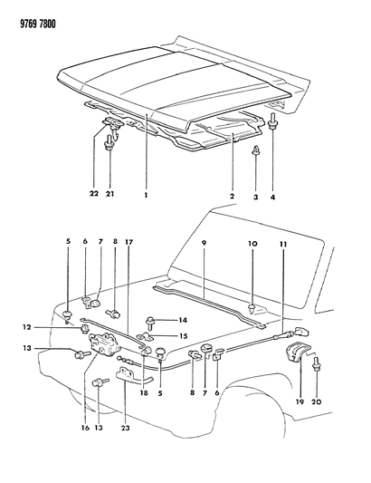 1989 Dodge Raider Hood & Hood Release Diagram