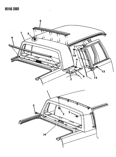 1990 Dodge Dynasty Cover, Roof - Exterior View Diagram