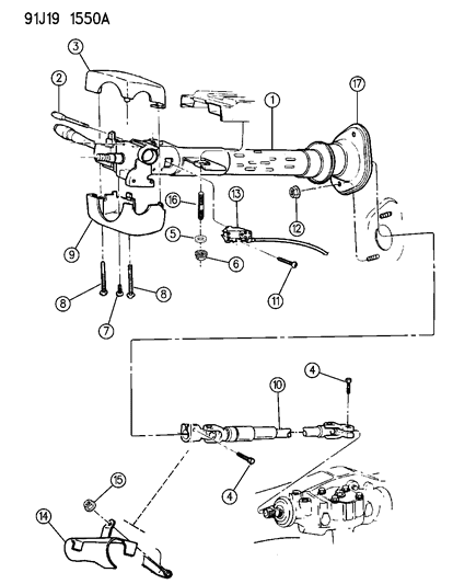 1993 Jeep Grand Cherokee Column, Steering Upper And Lower Diagram