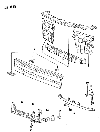 1992 Dodge Colt Grille Ra DIATOR White Rad Diagram for MB736758