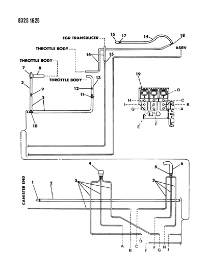 1988 Dodge Dakota EGR & Vapor Canister Hose Harness Diagram 1