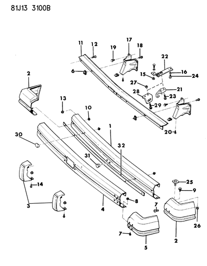 1985 Jeep Cherokee Bumper, Rear Diagram