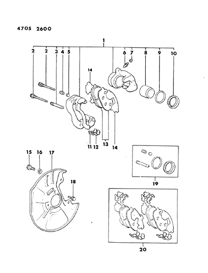 1984 Dodge Colt Brakes, Front Diagram 2