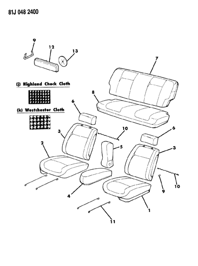 1986 Jeep Grand Wagoneer Covers, Upholstery With Front Bucket Seats Diagram 3