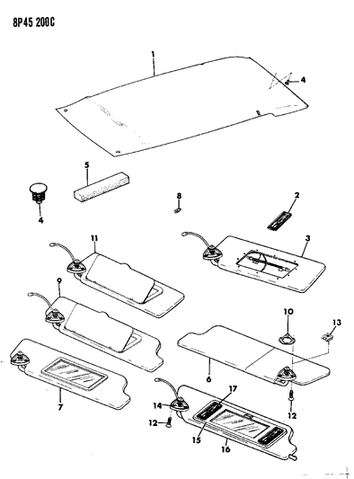 1990 Dodge Monaco Headliner & Sunvisor Diagram