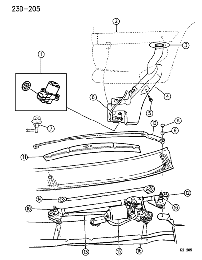 1996 Dodge Neon Windshield Wiper & Washer System Diagram