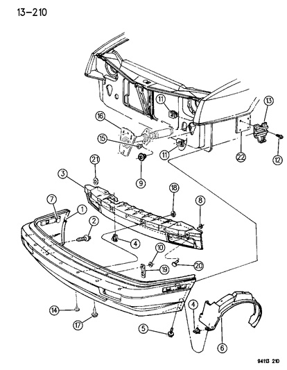 1994 Dodge Shadow Fascia, Front Diagram for FY20LX9