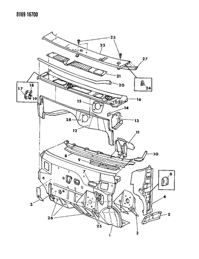 1988 Dodge Caravan Cowl & Dash Panel Diagram