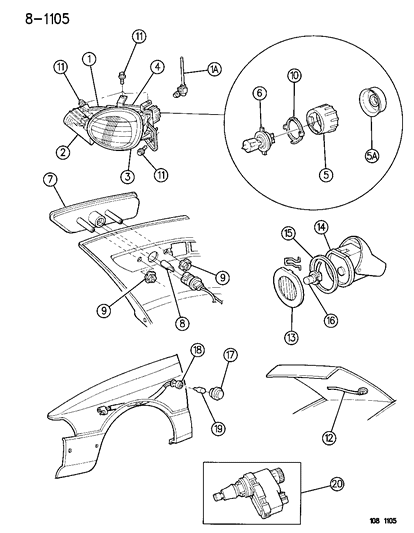 1996 Dodge Neon Lamps - Front Diagram