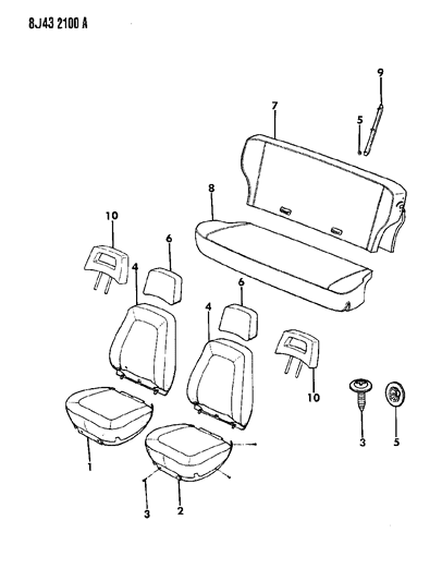1990 Jeep Cherokee Covers, Seat Upholstery Diagram 4