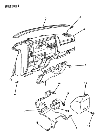 1990 Chrysler New Yorker Instrument Panel Panel & Pad Diagram