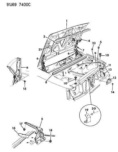 1993 Jeep Grand Cherokee Hood, Latch And Hinges Diagram
