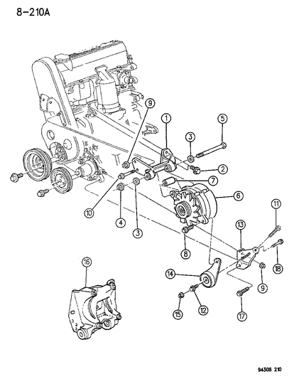 1994 Dodge Dakota Alternator & Mounting Diagram 2